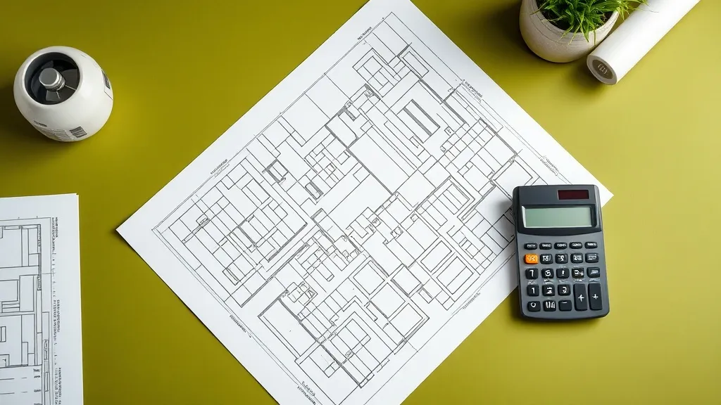 High-angle shot of professional architectural blueprints and
