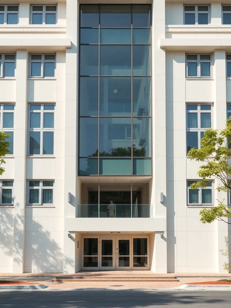 A modern school building exterior in Singapore, clean archit