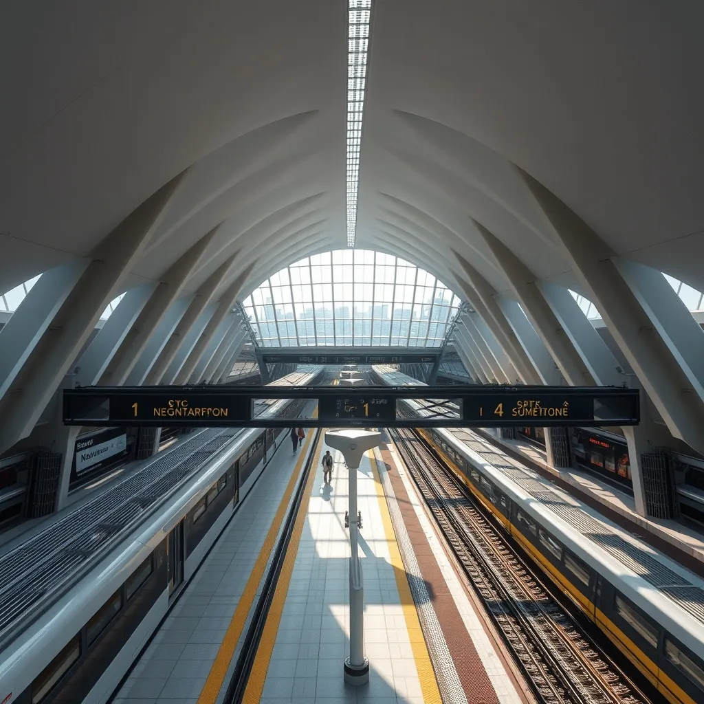 A high-angle architectural shot of a Singapore MRT station a